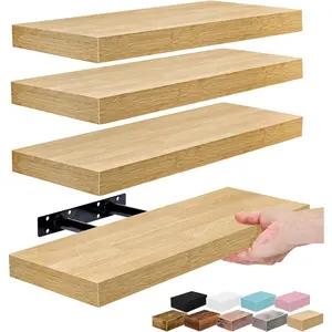 Floating Shelves for Wall – 16 Inch Floating Shelf for Kitchen, Bedroom, Living Room, Bathroom, Home & Wall Decor - Mounted Bathroom Shelves with Invisible Brackets (Maple Wood, 4 Pack)