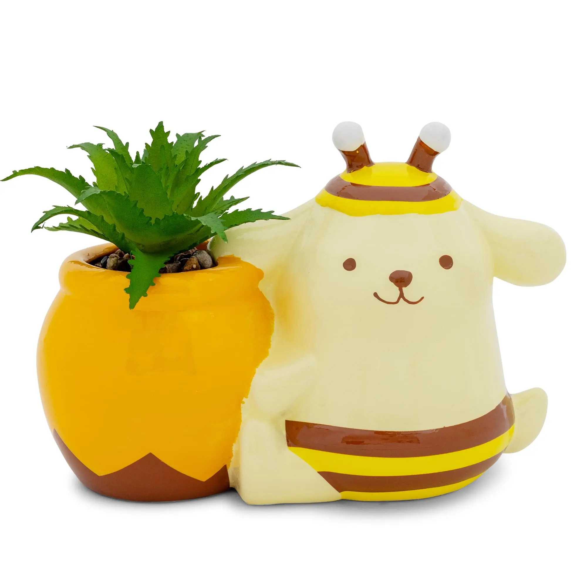 Sanrio Pompompurin Honey Pot Ceramic Mini Planter with Artificial Succulent, Home Decor Items, Decorative Flowers