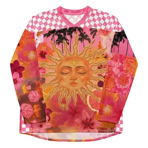 Cosmic Disco Sun Rave Jersey – Eternal Sunshine Hockey Shirt, Psychedelic Festival Outfit, Trippy Y2K Clubwear, Long Sleeve Rave Top