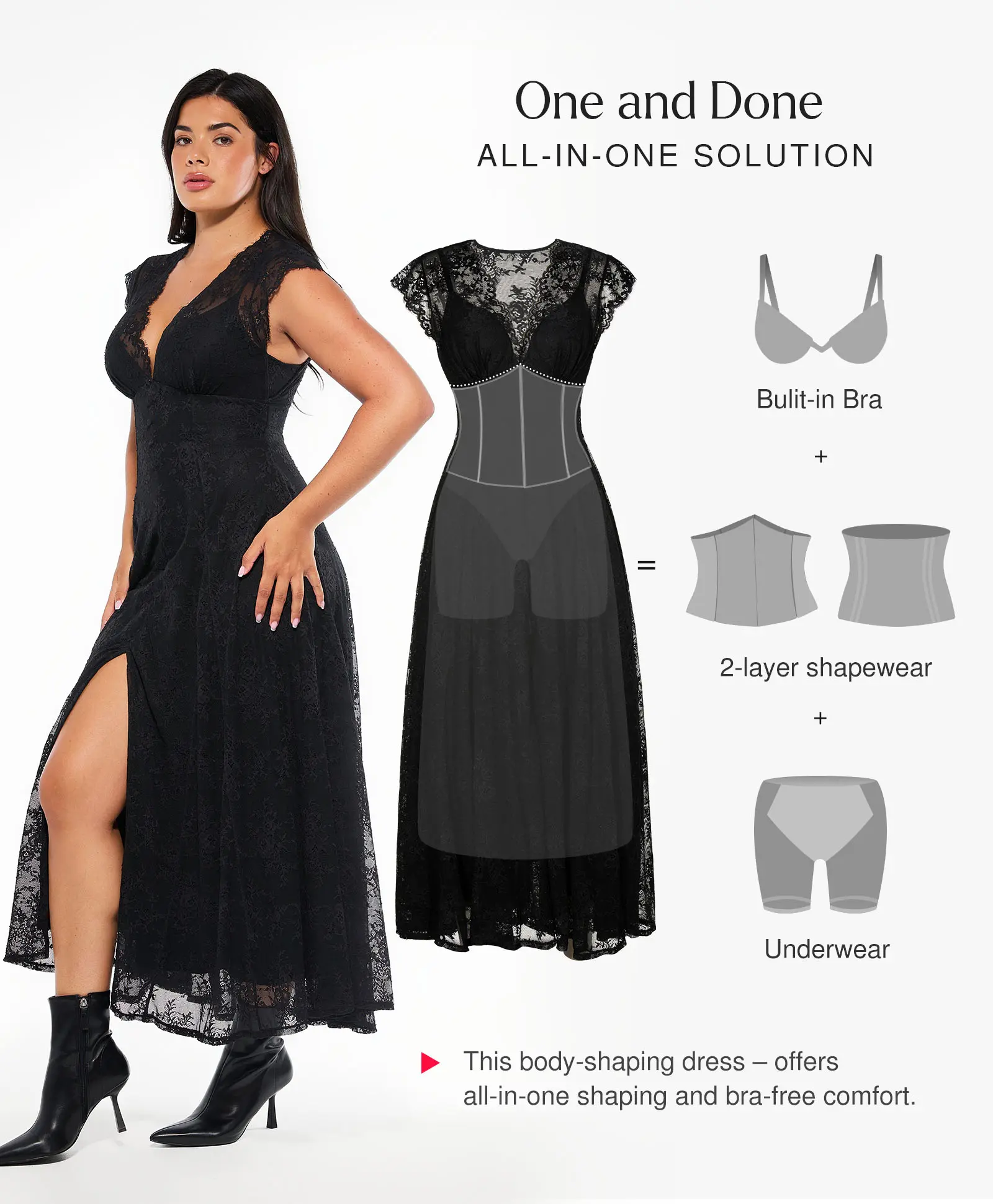chinese dress ladies Lace V-Neck Slimming Maxi Dress | Built-In Shapewear main image 0