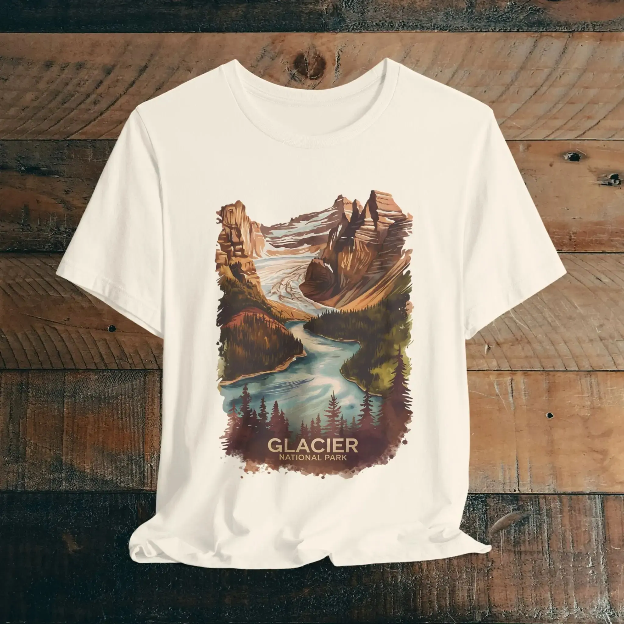 Glacier National Park Unisex Fit Soft T-Shirt  Fall Colors Watercolor Style