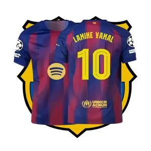 2025-26 Home Kit Lamine Yamal #10 Fan Edition Adult Short-Sleeve Breathable Quick-Dry Soccer Jersey La Liga (Champions League Armband)
