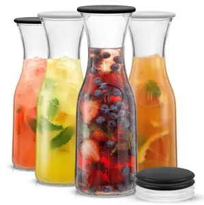 JoyJolt Hali Glass Carafe Set – 35oz (Set of 3) with Lids