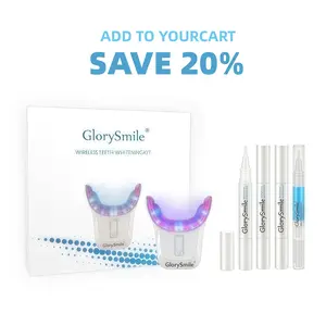 GlorySmile 32 LED Red and Blue Dual Light Whitening Set - BPA-free material tray - EU patented teeth whitening set, non-peroxide type PAP gel for removing coffee, tea and cigarette stains - Home teeth whitening device