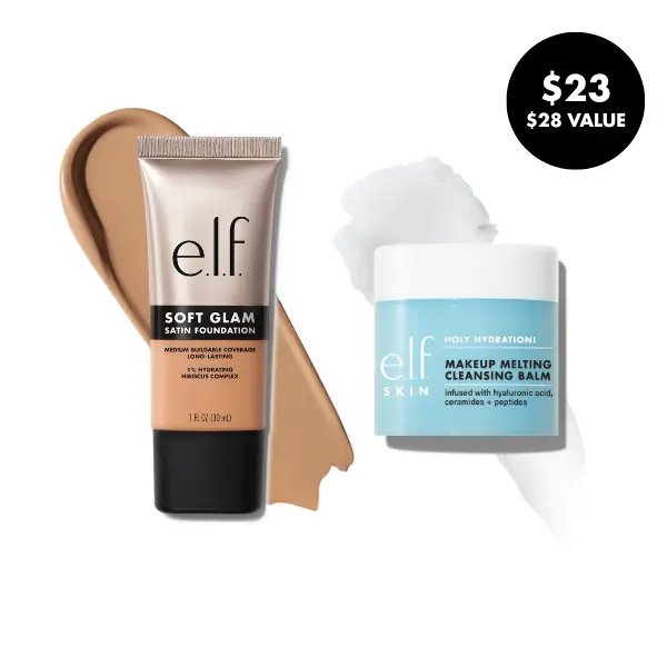 e.l.f. Glam On, Glam Off Duo: Soft Glam Foundation + Makeup Melting Cleansing Balm Set, Medium Coverage Foundation and Makeup Remover Set