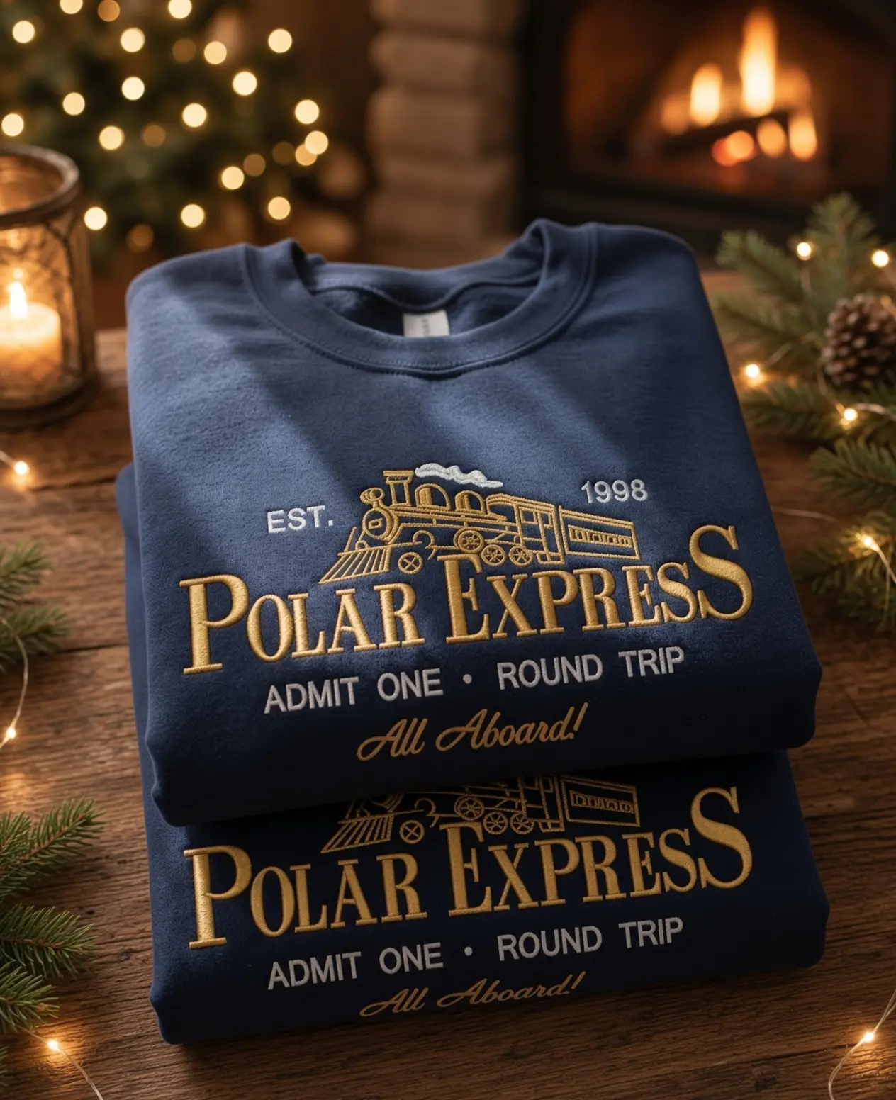 Embroidered Polar Express Sweatshirt: Vintage Christmas Crewneck