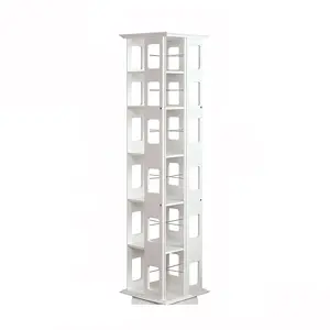 K KELBEL Solid Wood Rotating Bookshelf with Swivel Tray 4/6-Tier Design Square Rotating Bookcase 360-Degree Display Stand Rotating Bookshelf Tray Ideal for Small Spaces, Corners, Bedrooms, Offices White