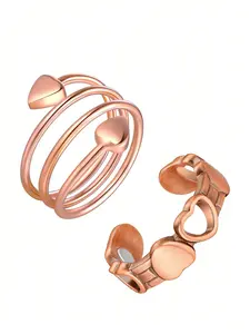 2pcs Copper Heart Shaped Rings for Women, 99.99% Pure Copper Magnetic Thumb Ring, Open Heart Ring, Lymphatic Jewelry Gifts, Charm Bracelets, Essential Accessories, Copper Statement Ring