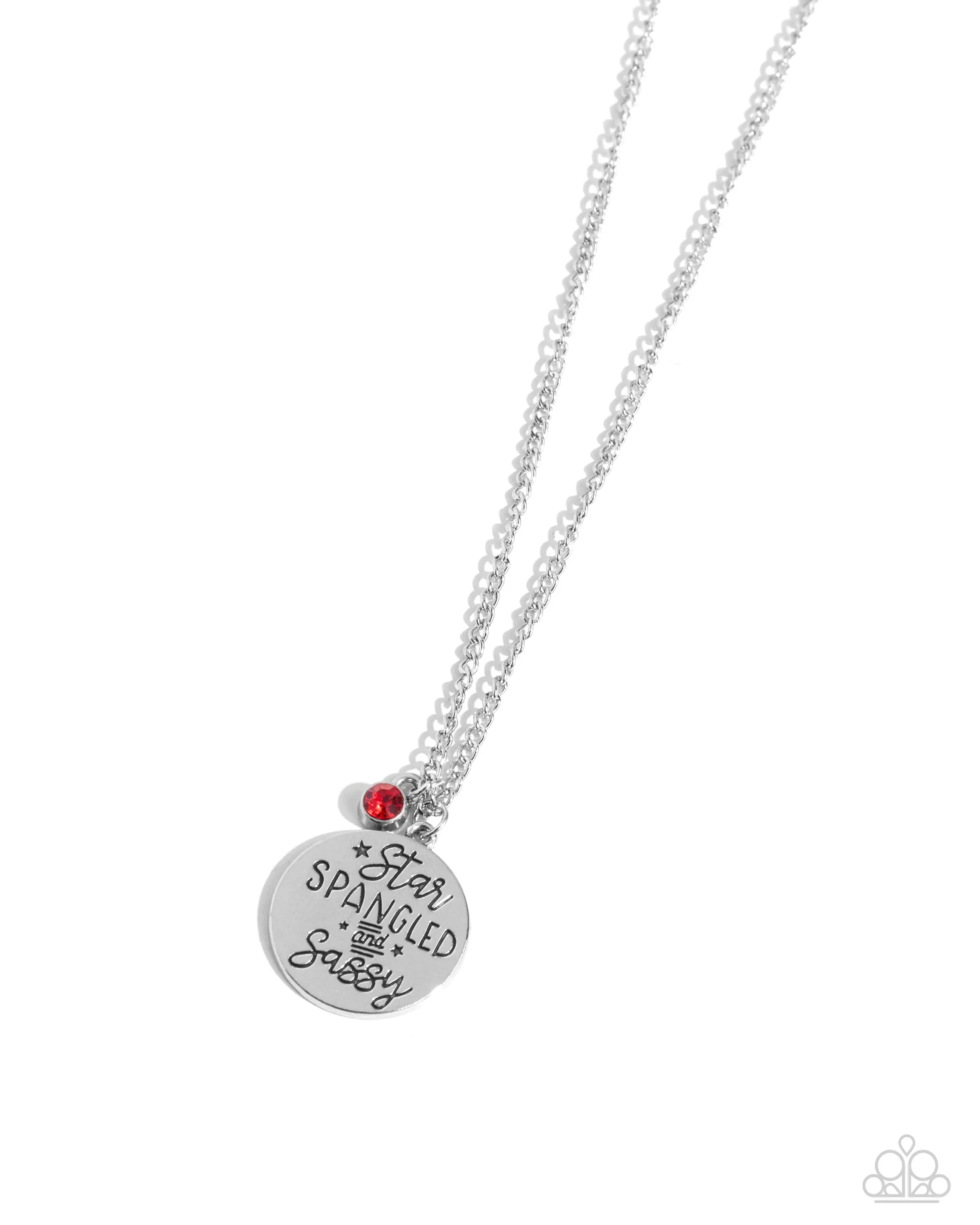 Star-Spangled Sass - Red Rhinestone "Star Spangled and Sassy" Affirmation Silver Long Necklace - Paparazzi