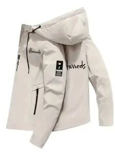 Unisex Camping Hiking Windproof Waterproof Jacket, Geometric Print Fashion Zip Pocket, Casual Hooded Design, Polyester Material, Couple Jacket