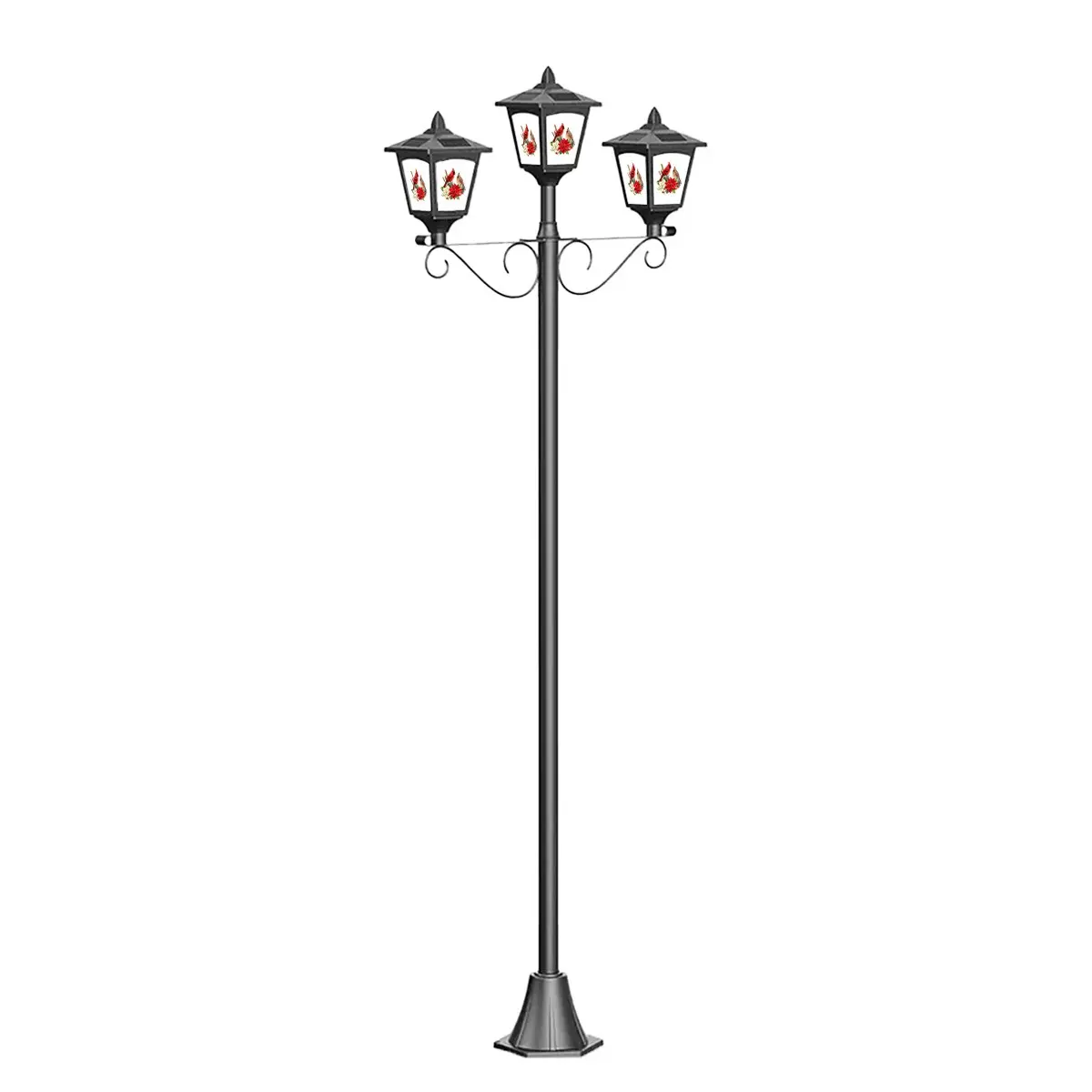 Sunface 72" Christmas Solar Lamp Post Lights, Triple-Head Street Vintage Outdoor Post Light for Garden, Lawn, With four types of stickers