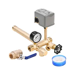 VEVOR 1" x 11" Well Pressure Tank Tee Kit, with 40/60PSI Switch, 8-Pieces Pure Brass Pressure Tank Installation Kit for Water Well, 1 in Gate Valve Included, Fit Most tanks with Diameter up to 16 in