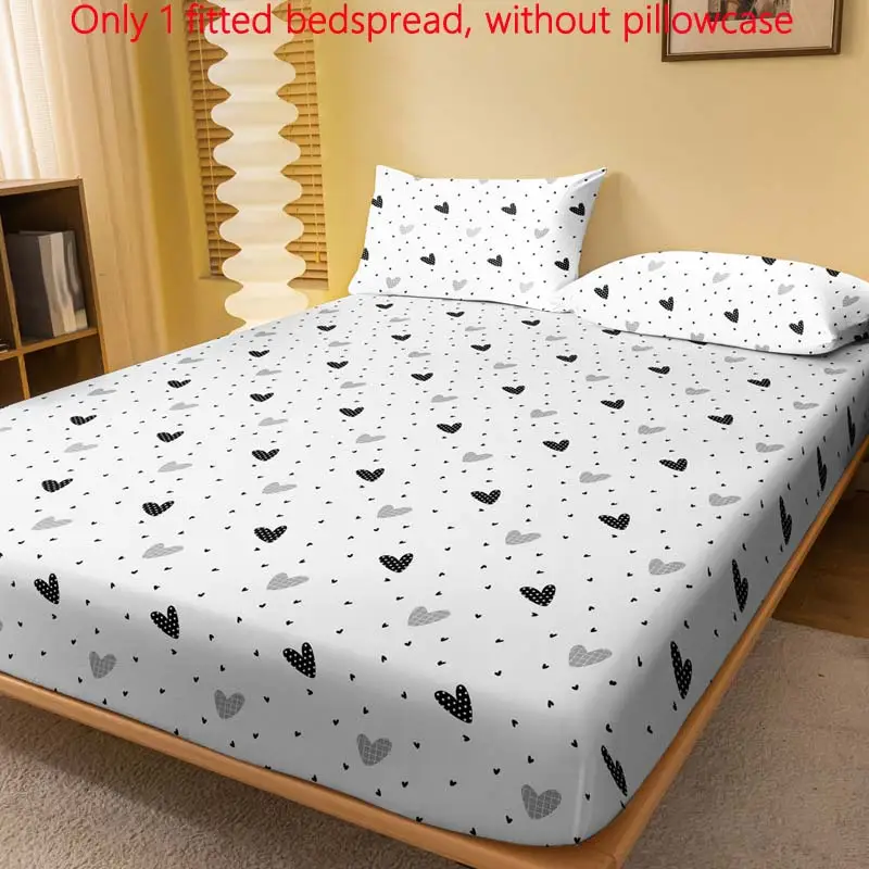 Heart Print Fitted Sheet, 1 Count Soft Bedding Sheet without Pillowcase, Stretch Bedspread for Home Bedroom Hotel Apartment Dormitory