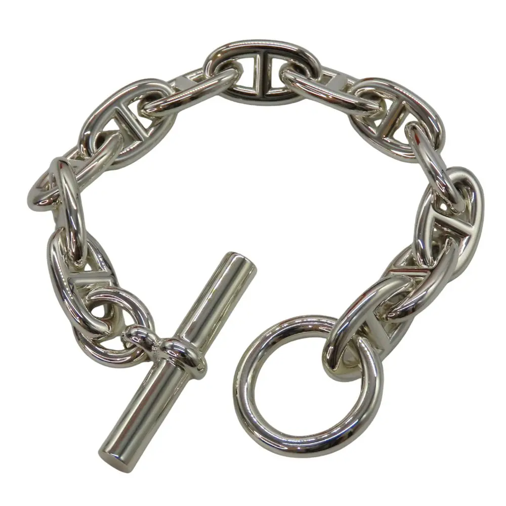 Pre-owned HERMÈS Sterling Silver 925 (Ag925) Small Leather Goods Hermes Chaine d'Ancre Ag925 Bracelet Size 17