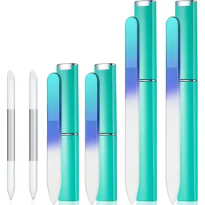 6 Pieces Glass Cuticle Pusher Nail File Set Imitated Crystal Nail Files Double Sided Glass Files with Case and Glass Cuticle Trimmer Remove Stick Manicure Tool for Nail Care (Green) springtok