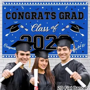 Blue Congrats Grad Class of 2026 Backdrop Banner, 2026 Graduation Photo Booth Background, High School College Grad Party Decor