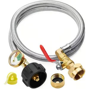 THE WELL KEPT 3 Feet Propane Refill Adapter Hose, Propane Refill Adapter for 1 lb.Tanks with Valve and Gauge, Stainless Steel QCC1 Connector.Filling 1lb Bottles from 20lb Tank for Camping
