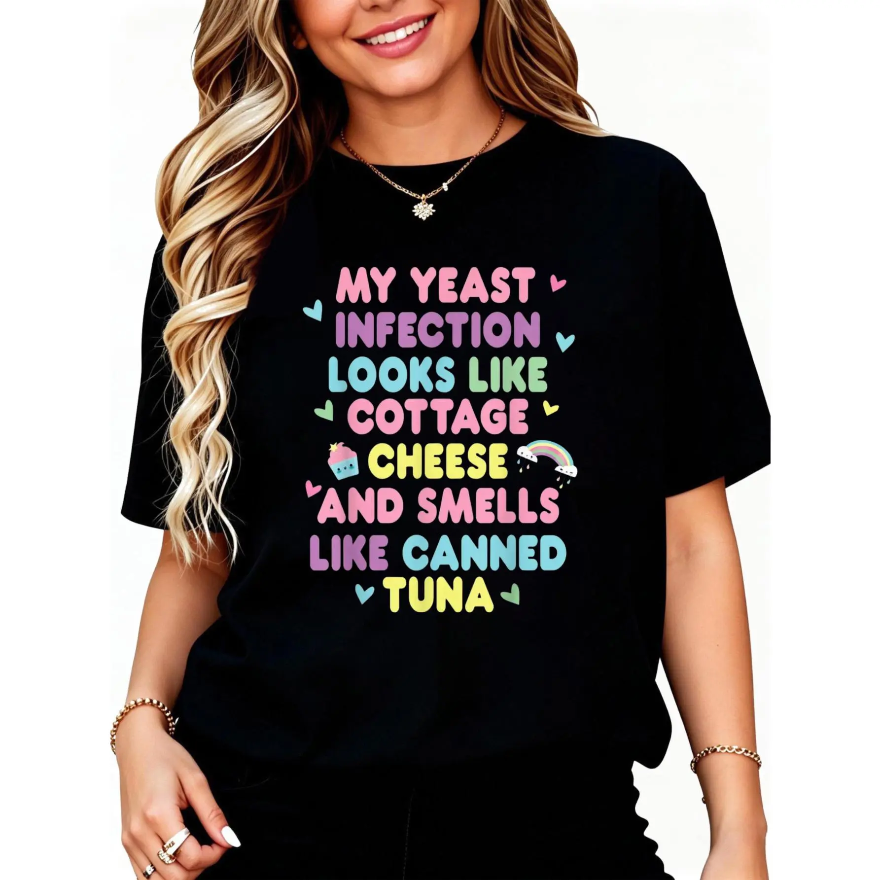 Women's Short-Sleeve Cotton Graphic T-Shirt, Casual Round Neck Top with Yeast Infection Themed Funny Adult Humor Roulette Design