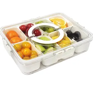 Divided Serving Tray with Handle - Lid & Removable Snack Box 8 Compartment Fruit Container Food Storage Snackle Lunch Organizer Fridge Platter Charcuterie Holder for Travel Candy Party Salad
