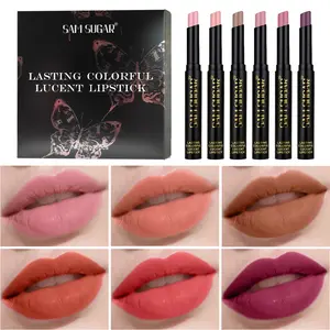 6 Shimmering Velvet Matte Lipsticks - Long-lasting, moisturizing color with a natural, nourishing finish; easy-to-apply matte effect; a variety of shades to suit all skin tones