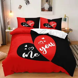 Valentine's Day Print Bedding Set (1 Fitted Sheet + 2 Pillowcases), Duvet Set, Soft Comfortable, Perfect Gift for Family and Friends