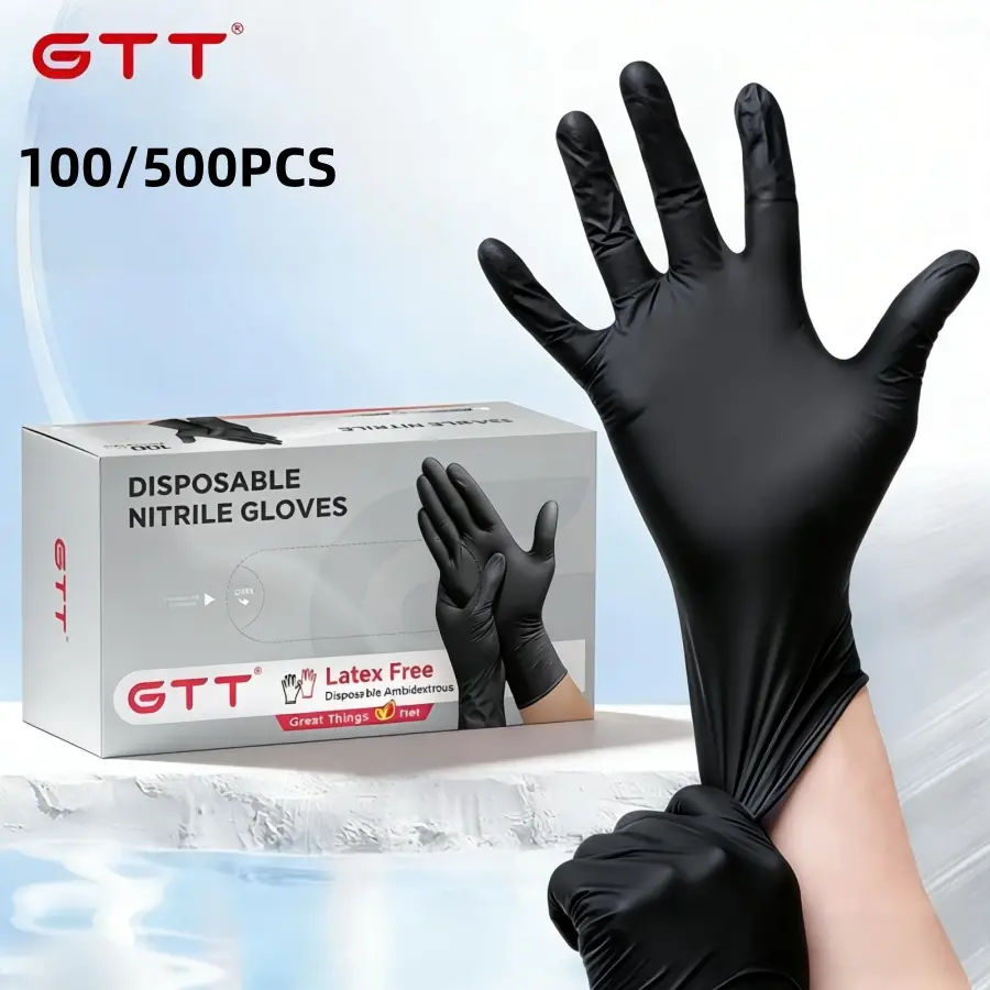 GTT Industrial Heavy-Duty Black Disposable Cleaning Gloves - 100-Count or 500-Count Box, Home Care Supplies for Household Cleaning Tasks