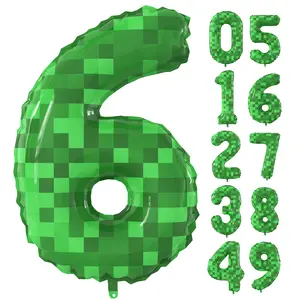 40 Inch Giant Green Pixel Miner Theme Number Foil Balloons Large Mining Number Balloons Party Decorations Supplies Number 0-9 for Kids' Birthday Anniversary Party