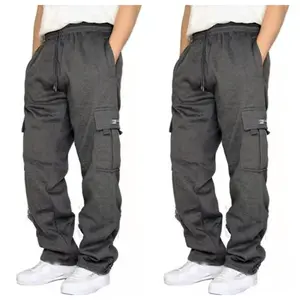 Men's Cargo Sweatpants Casual Fleece Joggers Loose Fit Open Bottom Athletic Pants for Men with Pockets