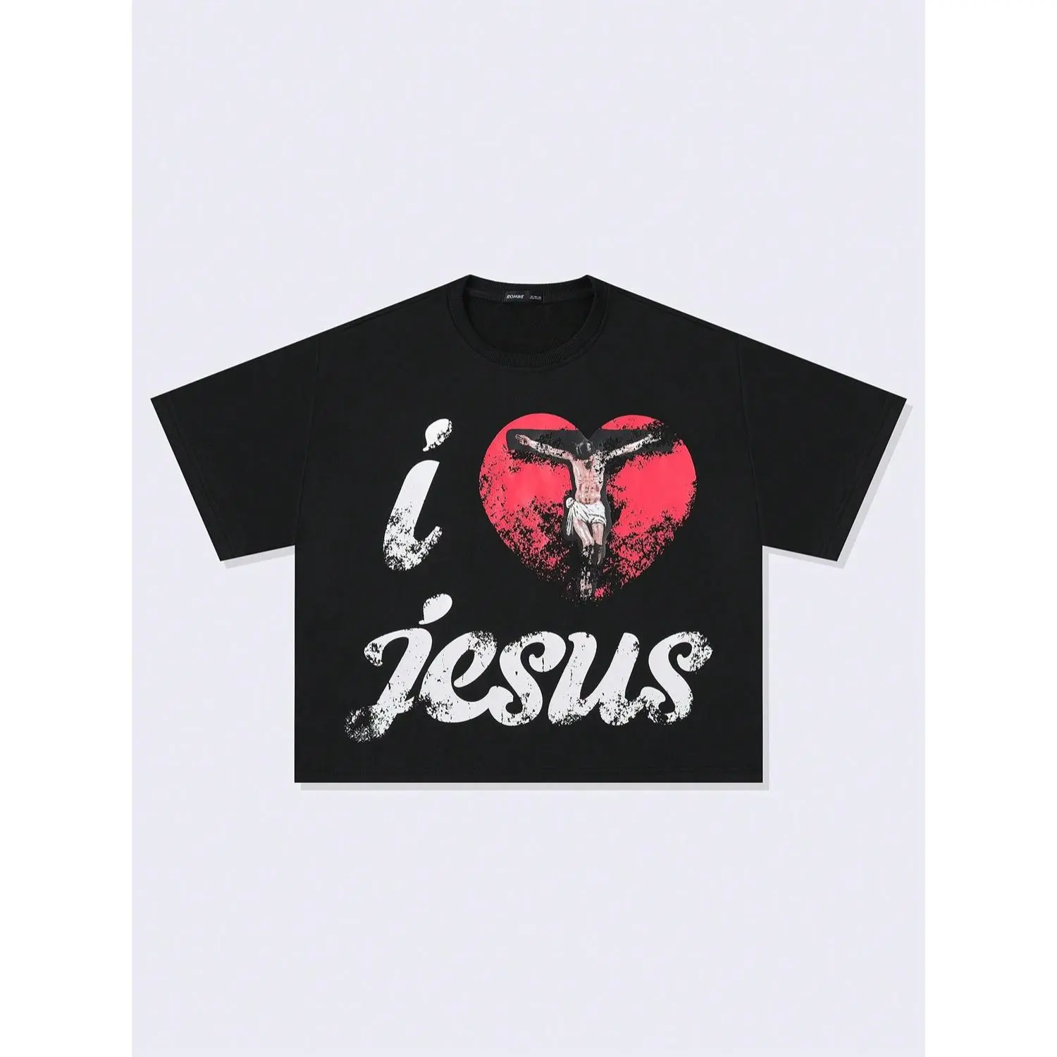 Men's Grunge Punk Vintage Washed Print, Loose Cropped Short-Sleeve Sports Top