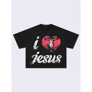 Men's Grunge Punk Vintage Washed Print, Loose Cropped Short-Sleeve Sports Top