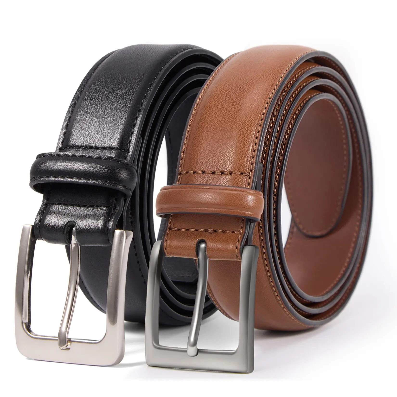 VATAN Men's 2-Set Genuine Cowhide Stretch Belts - Sequin Decor, Hook Buckle, Leather Adjustable Belts - Classic Fashion Accessory for Party, Daily Wear, Genuine Cowhide Belts