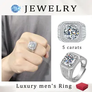 Men’s Adjustable Wedding Band｜5Ct Round Cut Cubic Zirconia Ring｜Modern Fashion Promise & Anniversary Jewelry Gift for Him