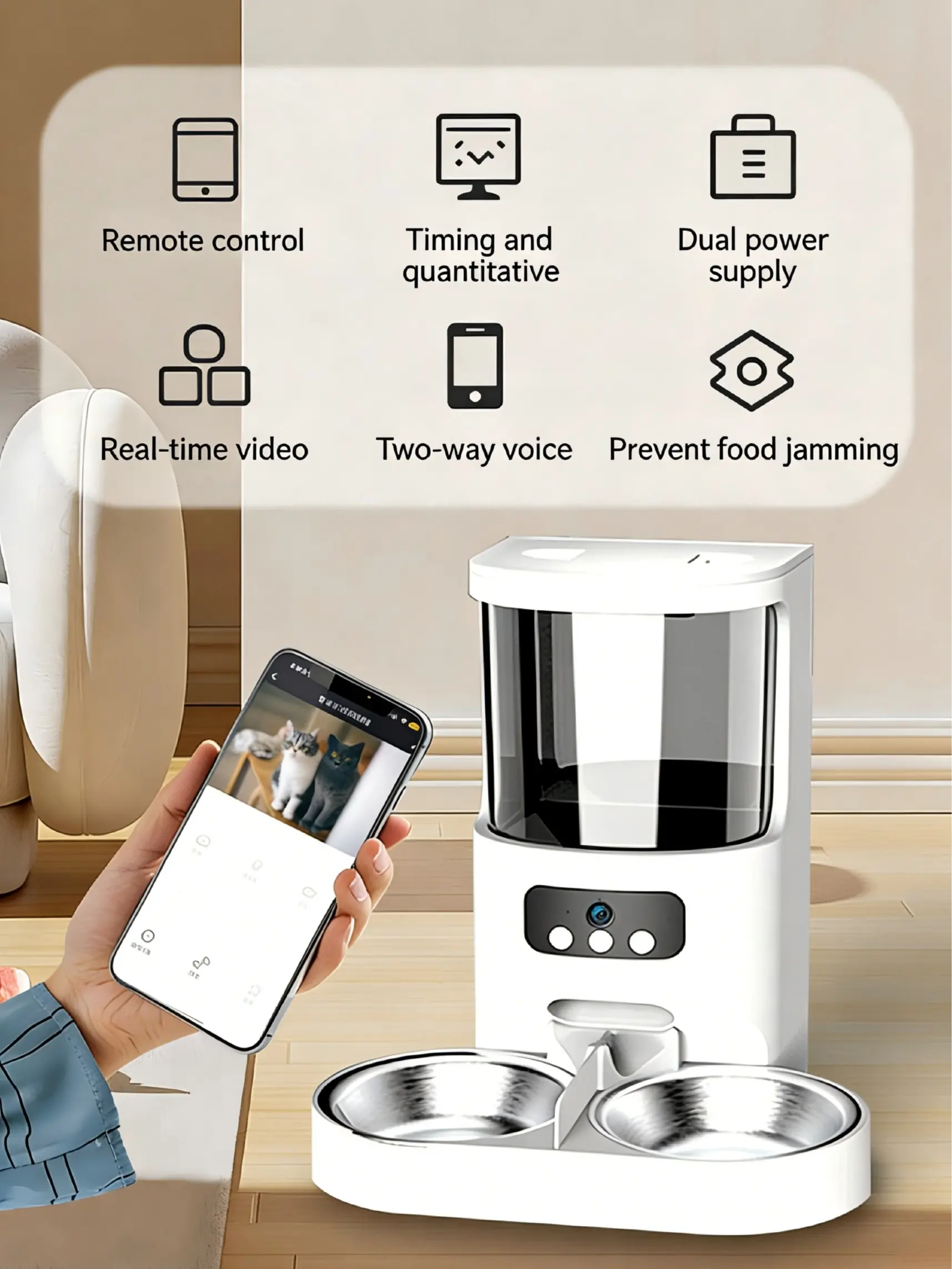 automatic feeder Pet automatic feeder, automatic feeding, intelligent feeder WiFi enabled, video supported, 4.0L gallon automatic feeder Pet automatic feeder, automatic feeding, intelligent feeder WiFi enabled, video supported, 4.0L gallon