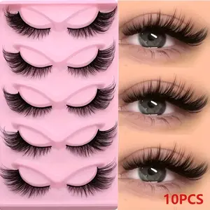 10Pcs Long Cat Eye False Eyelashes - Holiday Gift| Wispy Thick Dramatic & Elongated for Sultry Look - Handcrafted Lightweight Strip Lashes, Reusable & No Glue Needed - D-Curl Lash Clusters for Glamorous Eye Makeup - Perfect for Special Occasions, Parties