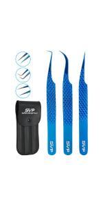 SV Fiber Tip Lash Tweezers For Eyelash Extensions With Diamond Grip, Professional Lash Tweezers Set of 5 - Precise Tips Japanese Steel for Classic, Volume & Mega Volume Lashes with Travel Case Box