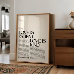 Corinthians Scripture Wall Art Love Is Patient Love Is Kind Christian Wedding Gift Bible Verse Wall Art Catholic Day Gifts Stylish Text Wall Print