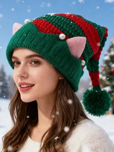 Autumn Winter Christmas Style Knitted Hat, Knitting Beanie, Warm and Fleece-Lined Design, Perfect Gift for Holiday Season, Stylish Accessory for Cold Weather