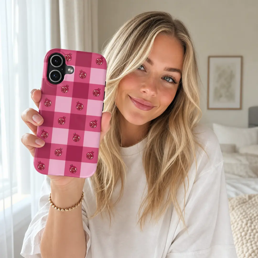 Pomegranate Gingham Phone Case — Cute Fruit iPhone Samsung Case Coquette Aesthetic