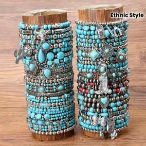 20pcs Turquoise Bead Bracelets in Various Styles, Unisex with a Ethnic Style, Multi-layer Designs That Can Be Worn Individually or Stacked. Rich in Styles, Suitable as Small Gifts for Friends, Colleagues, or During Holidays for Teenager