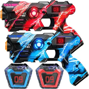 Set of 2 Laser Tag Guns with Digital LED Score Display Vests Indoor Outdoor Toys for Kids Ages 8+ to Adults, Ideal Birthday Christmas Gifts Blue/Red