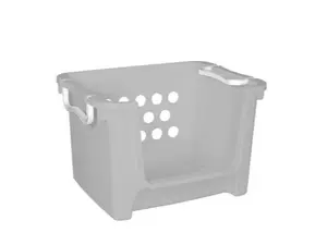 Your Zone Kids Open Front Stacking Toy Storage Bin with Handles Grey Plastic Container for Organizing Toys