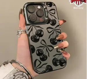 Black Cherry Pattern Case for iPhone 17 16 Pro Max 15 Plus 14 13 12 11  Air XR XS E Shockproof Anti-Scratch Durable PC Back Protective Cover for gift