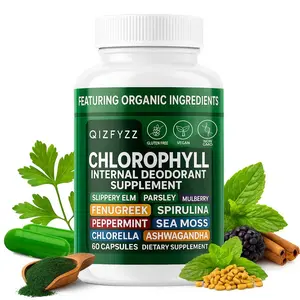 Chlorophyll capsules supplement internal deodorizing peppermint, seaweed, parsley, chlorella, spirulina, slippery elm, ashwagandha, green detox pills