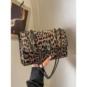 FashionLeopardPatternShoulderBag,CasualPuLeatherFlapBagforWomen,TrendyAll-matchCommuterBagforDailyUsed