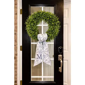 Monogrammed Blue Toile Wreath Sash – Custom Chinoiserie Scarf for Elegant Door Decor wreath sash, monogram door decor