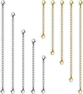 Necklace Extenders, 10Pcs Stainless Steel Gold Silver Necklace Bracelet Anklet Extension Chains with Lobster Clasps and Closures for Jewelry Making