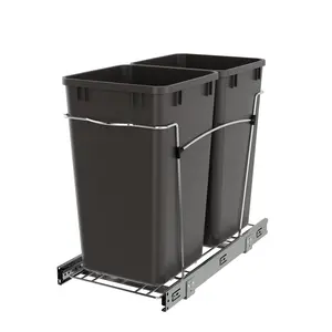 Rev-A-Shelf Pullout Trash Can for Kitchen Cabinets 27 Qt Garbage Waste Recycling Bin with Full Extension Slides, Orion Gray, RV-15KD-13C-S