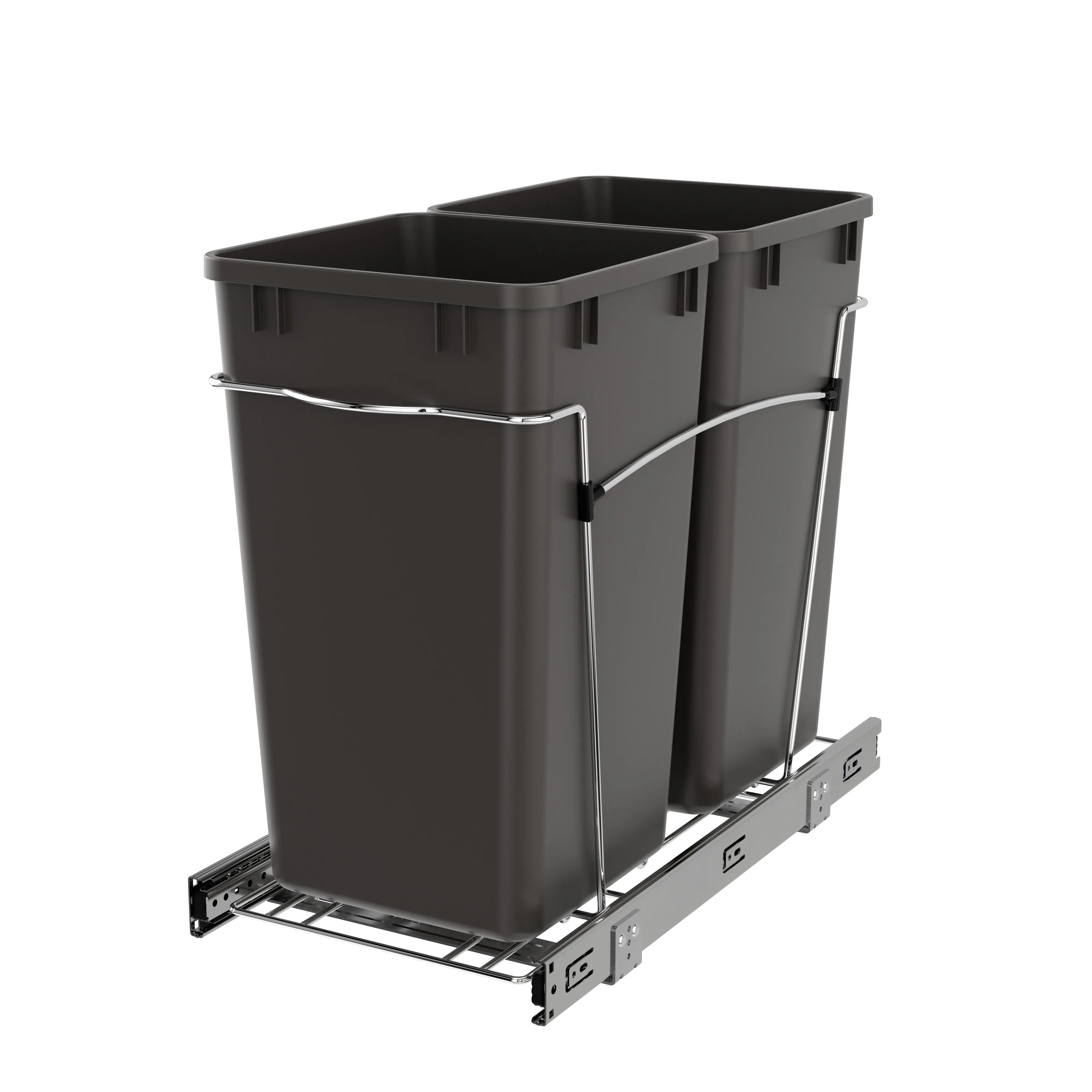Rev-A-Shelf Pullout Trash Can for Kitchen Cabinets 27 Qt Garbage Waste Recycling Bin with Full Extension Slides, Orion Gray, RV-15KD-13C-S