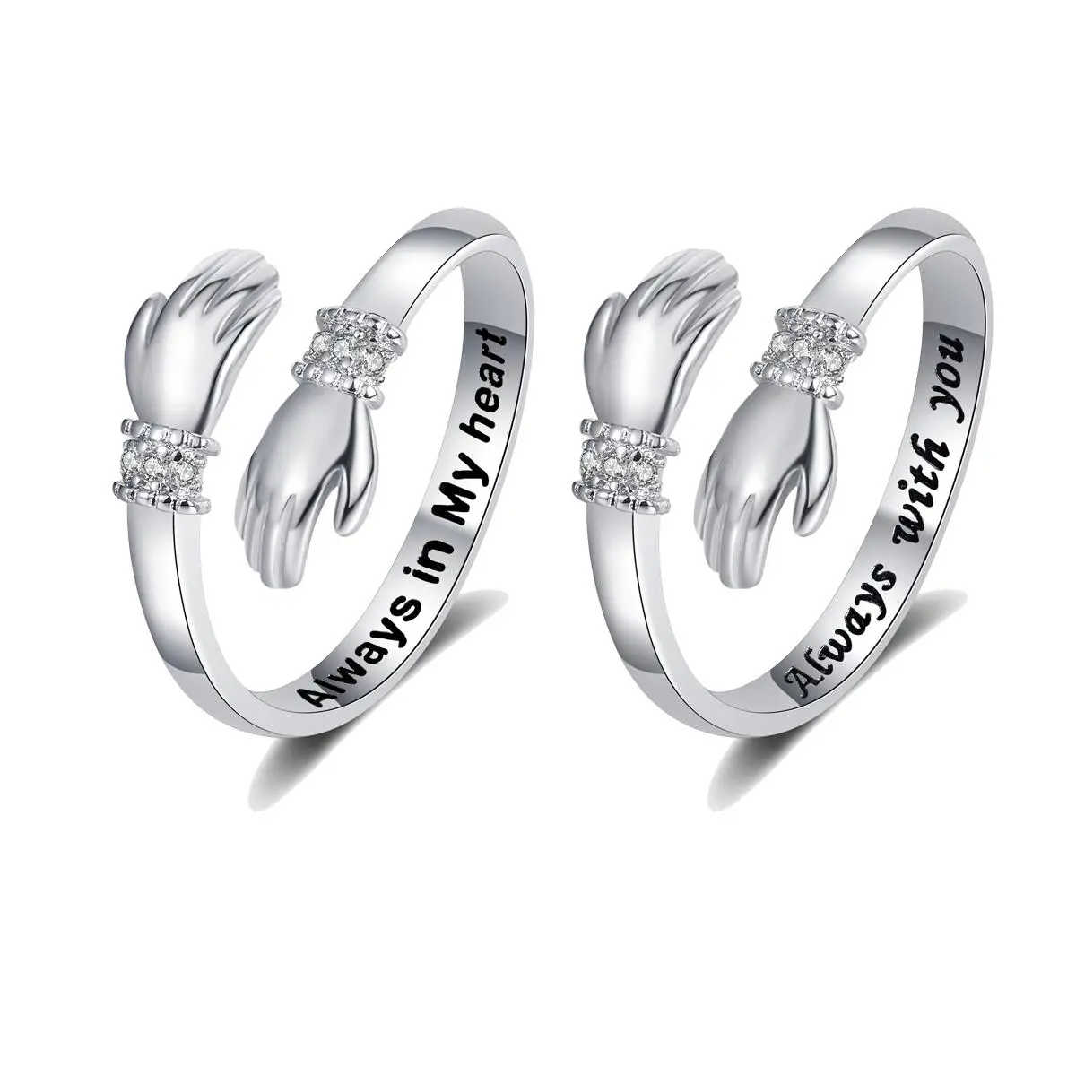 Women's 2-Piece Adjustable Stainless Steel Stackable Birthstone Rings, Engraved "Always With You", Dainty Silver Jewelry, Women's Gifts for Christmas, Mother's Day Accessories, Stackable Birth Stone Ring, Rings For Women
