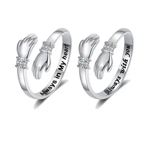 2PCS Adjustable Hug Rings Inspirational Stainless Steel Engraved With Always With You Message for Women Jewelry Gift for Her Birthday ChristmasWomen Daughter Hand Ring Jewelry for Birthday Gifts Holiday Gift for Women Teens
